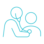 Doctor checking patient with stethoscope blue icon
