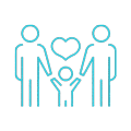 blue icon of parents holding child's hand