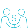 blue logo of people holding hands with dollar sign above