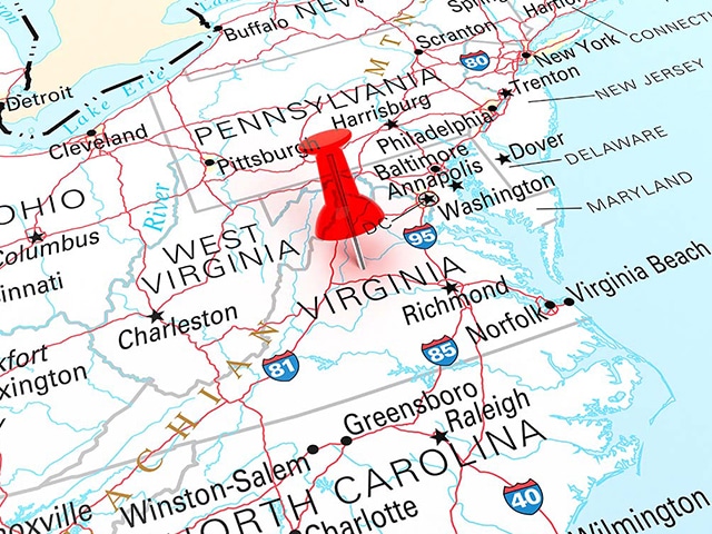 map of Northeast US with pin in NOVA