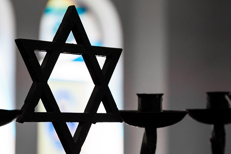 Image: closeup of star of David menorah