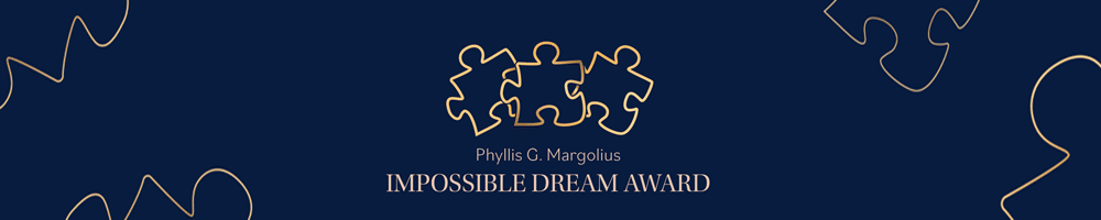 Blue banner with puzzle pieces reads Impossible Dream Award