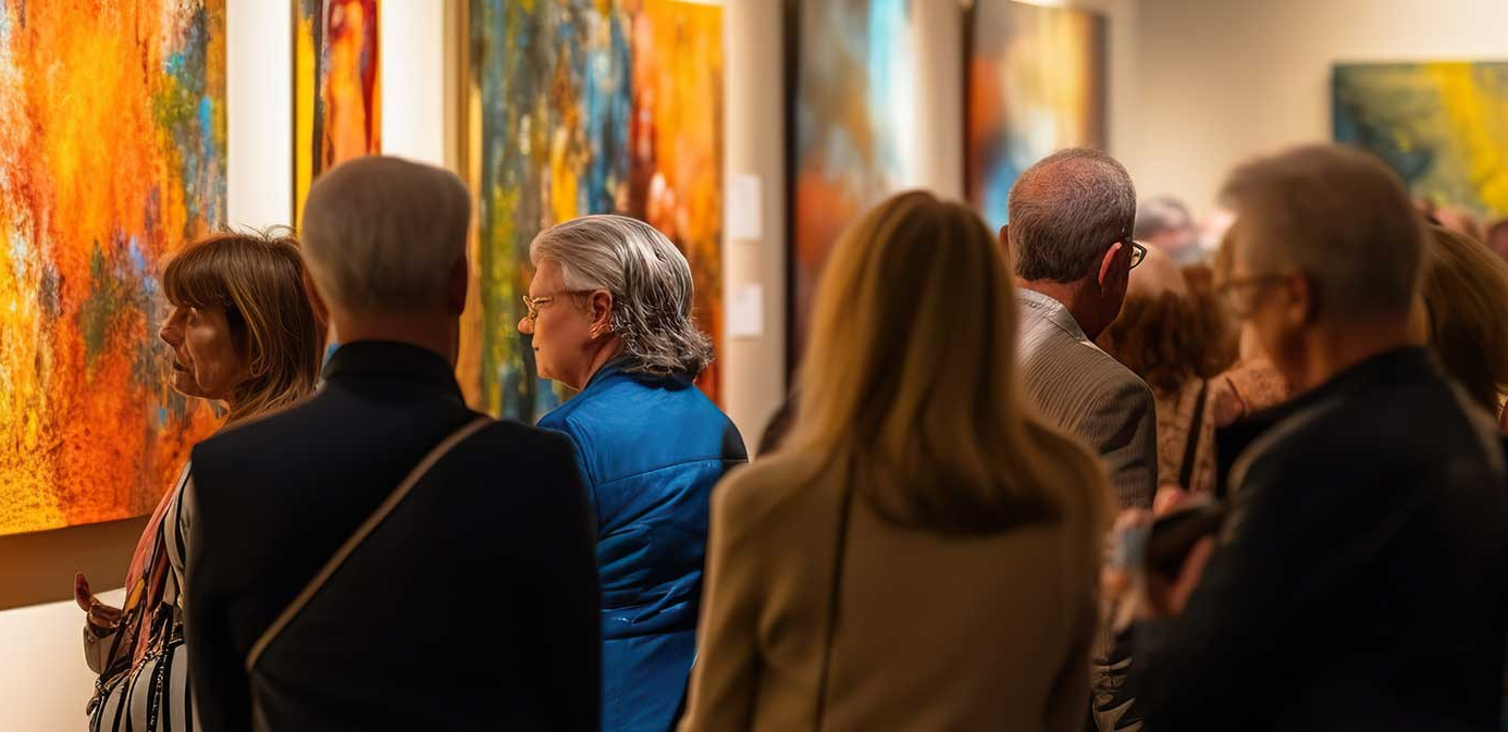 Adults looking at artwork